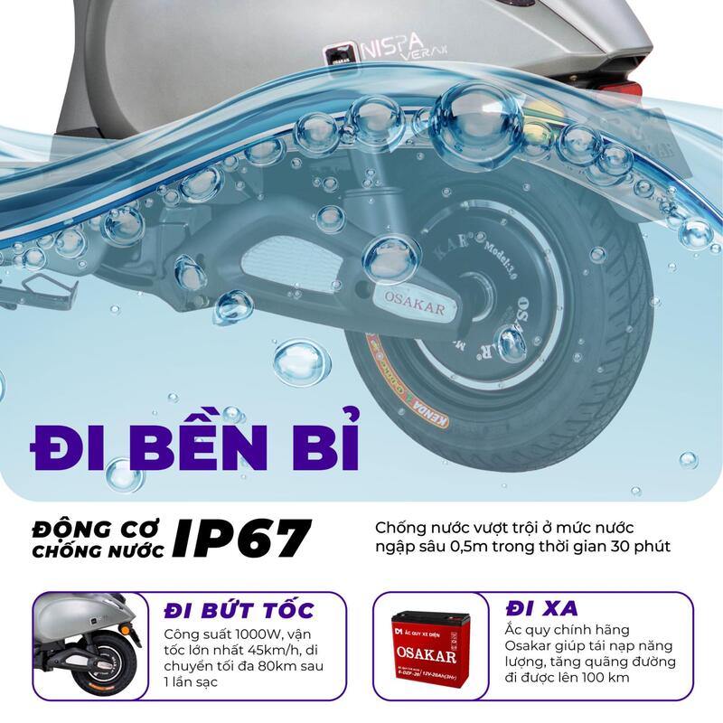 Xe máy điện sở hữu trọng lượng lớn hơn xe đạp điện nhưng được đánh giá có độ bền cao và tích hợp nhiều tính năng mới thông minh