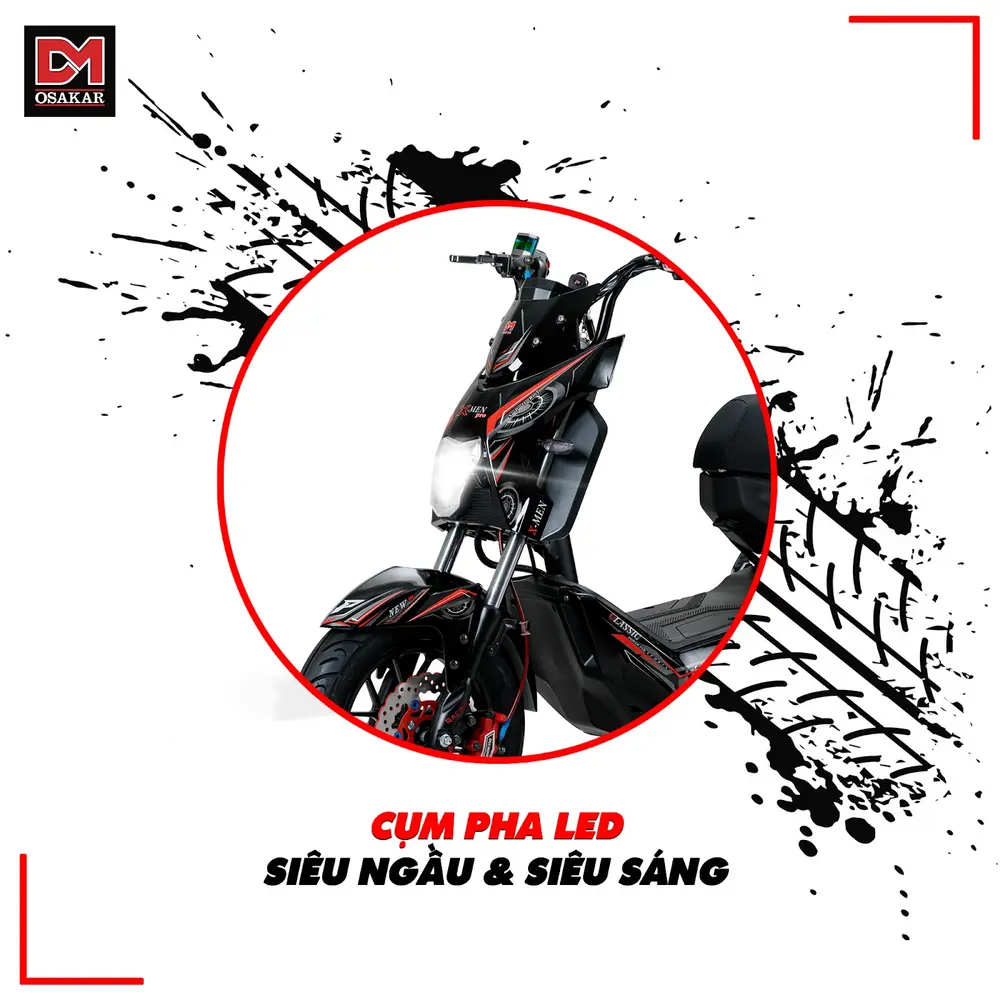 Xe điện Xmen sở hữu cụm pha LED siêu sáng, bao ngầu ở mặt nạ trước giúp phụ huynh yên tâm cho con di chuyển vào buổi tối