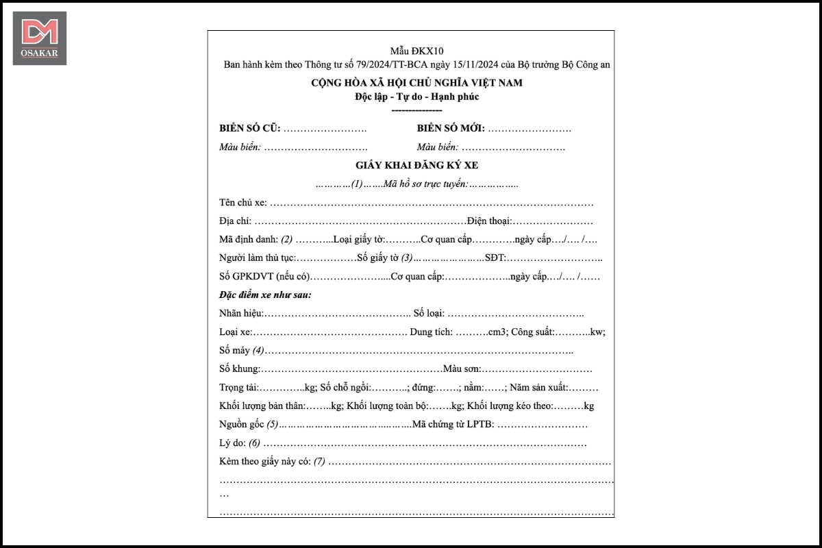 Mẫu đơn xin cấp lại đăng ký xe máy chuẩn thông tư 79/2024/TT-BCA hiện hành