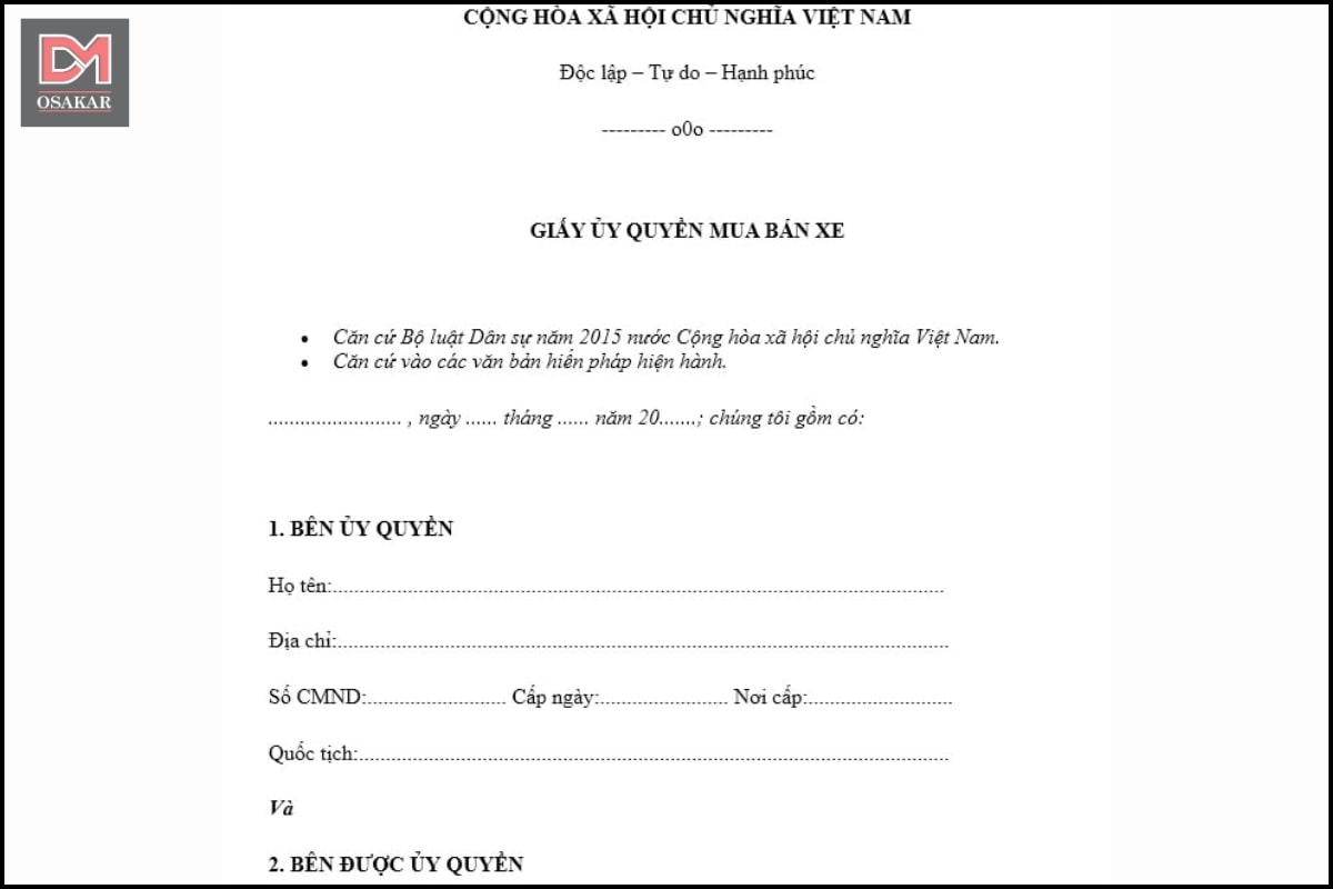 Mẫu giấy ủy quyền xe máy chặt chẽ, đúng quy định