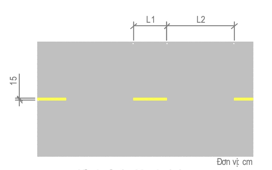 1.1 - Vạch phân chia hai chiều xe chạy (vạch tim đường), dạng vạch đơn, đứt nét