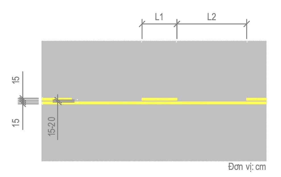 1.4 - Vạch phân chia hai chiều xe chạy, dạng vạch đôi gồm một vạch liền và một vạch đứt nét