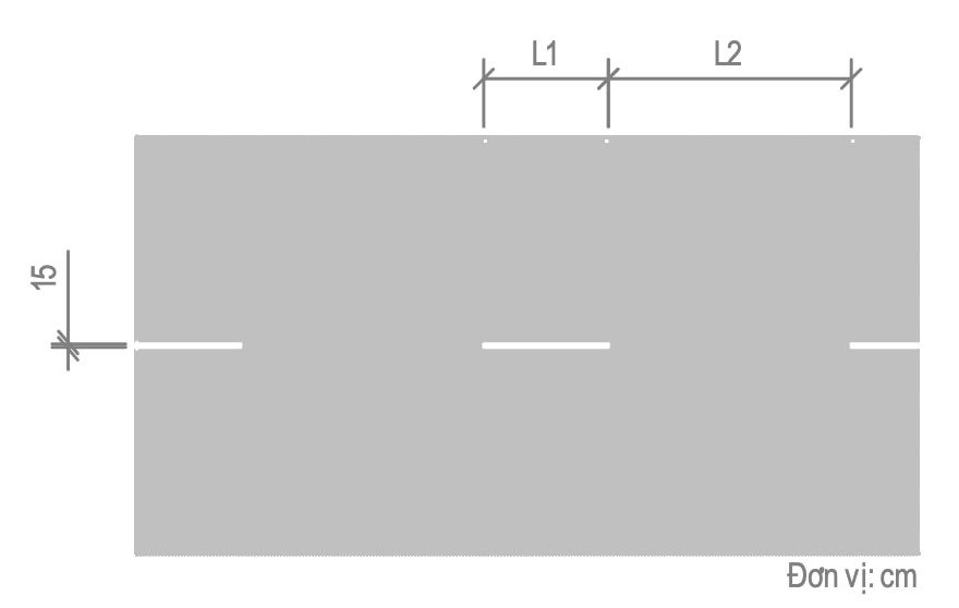2.1 - Vạch phân chia các làn xe cùng chiều, dạng vạch đơn, đứt nét