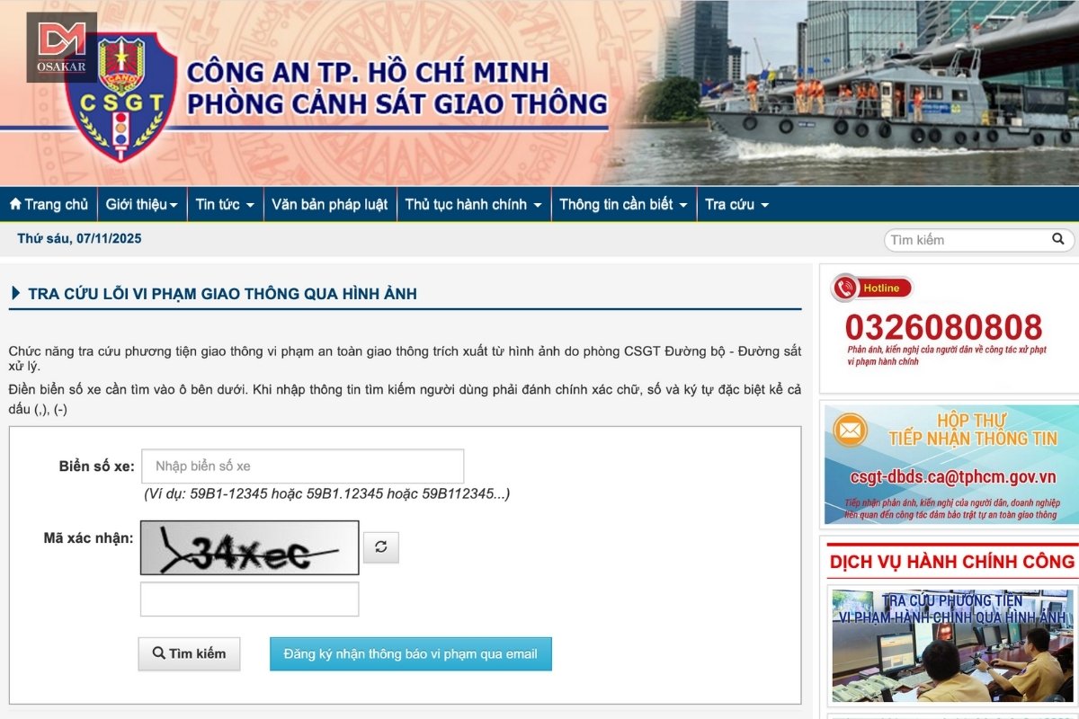 Tra cứu phạt nguội tại trang thông tin điện tử phòng Cảnh sát giao thông TP. HCM