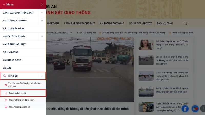 Tra cứu phạt nguội toàn quốc trên website Cục Cảnh sát giao thông bước 1