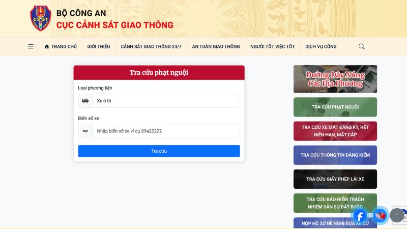 Tra cứu phạt nguội toàn quốc trên website Cục Cảnh sát giao thông bước 2