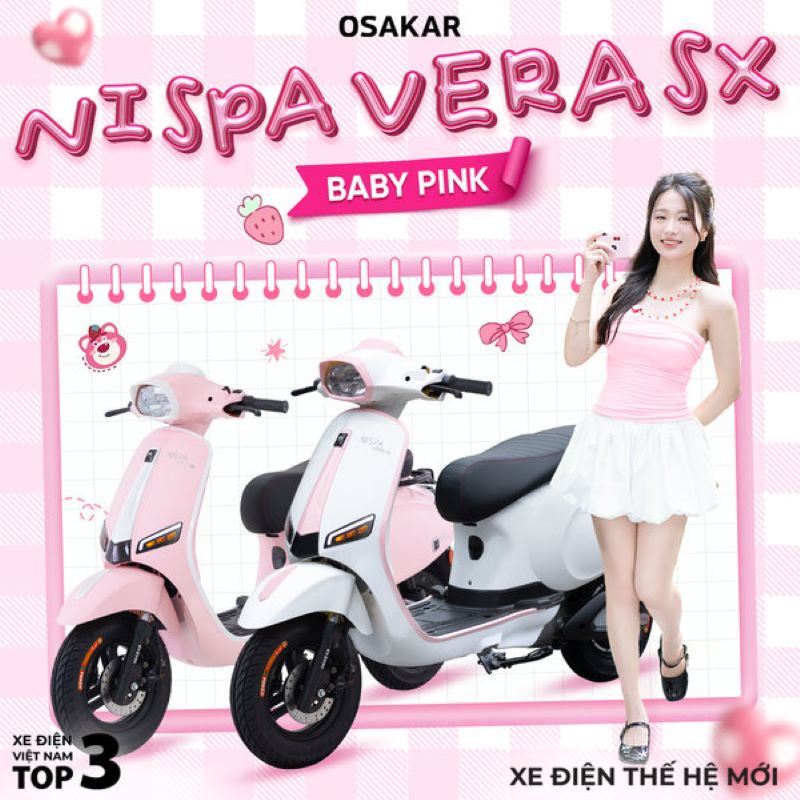 Nispa Vera SX màu hồng baby mang năng lượng tương hợp mệnh Hỏa, là lựa chọn xe điện cuốn hút dành cho nữ sinh tuổi Mậu Tý 2008
