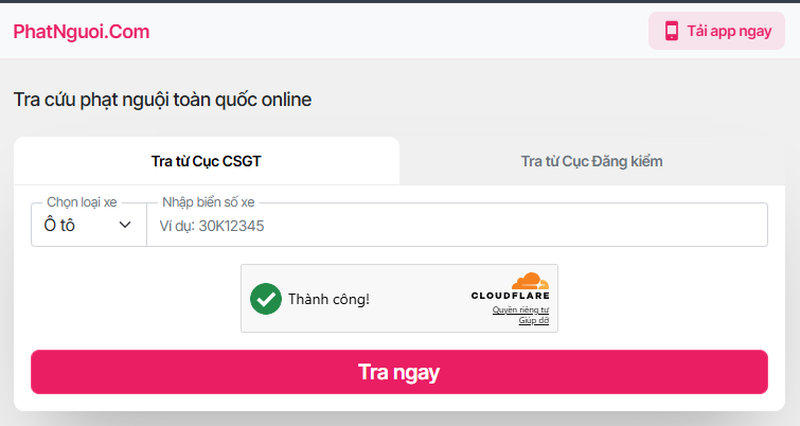 Tra cứu bằng website phatnguoi.vn