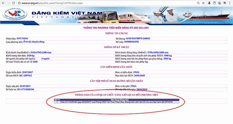 Kiểm tra vi phạm chưa xử lý trên website Cục Đăng kiểm để biết xe có bị từ chối đăng kiểm hay không