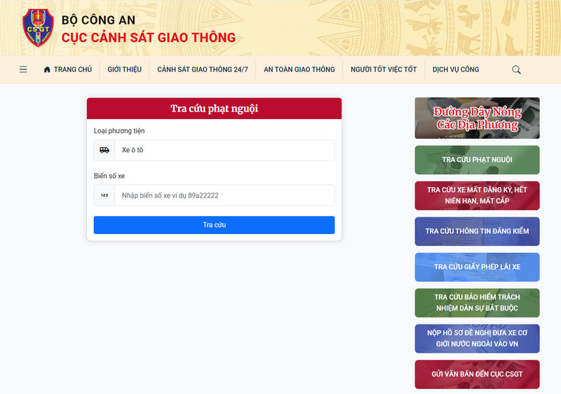 Tra cứu tại Website Cục Cảnh sát giao thông (csgt.vn)