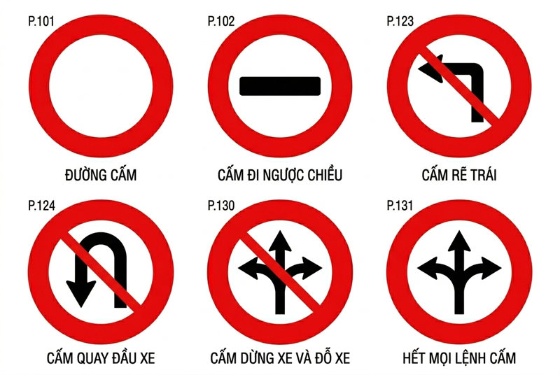 Đây là nhóm biển cực kỳ quan trọng để duy trì trật tự giao thông tại các đô thị lớn, đặc biệt trên các tuyến đường một chiều có mật độ xe cao