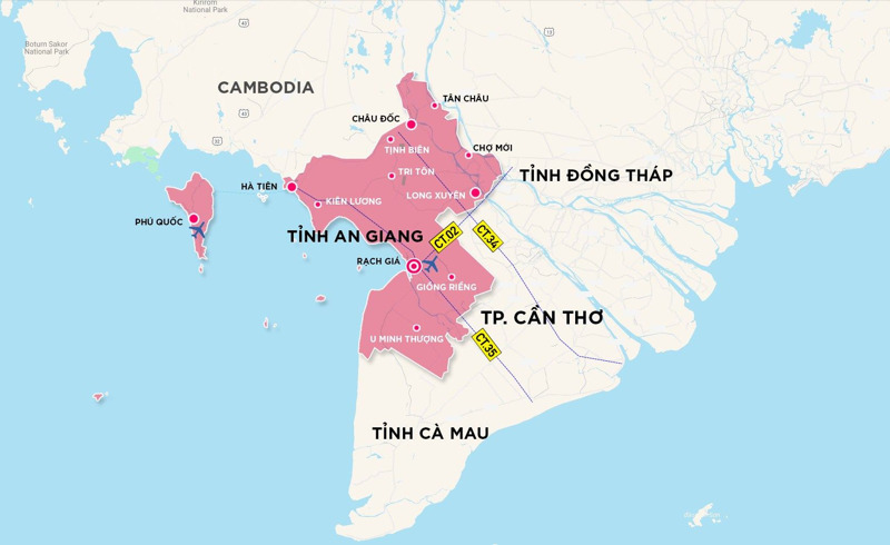 Bản đồ Kiên Giang sau khi sáp nhập với An Giang