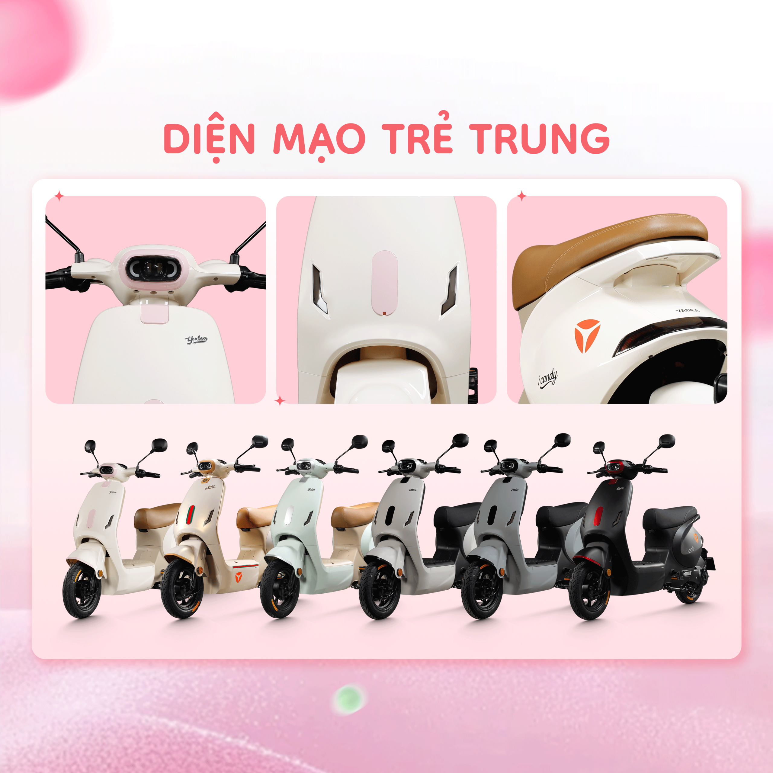 Yadea iCandy sở hữu thiết kế trẻ trung, phù hợp phong cách học sinh