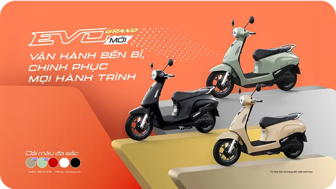 Xe máy điện mới nhất Vinfast Evo Grand với đa dạng lựa chọn màu sắc