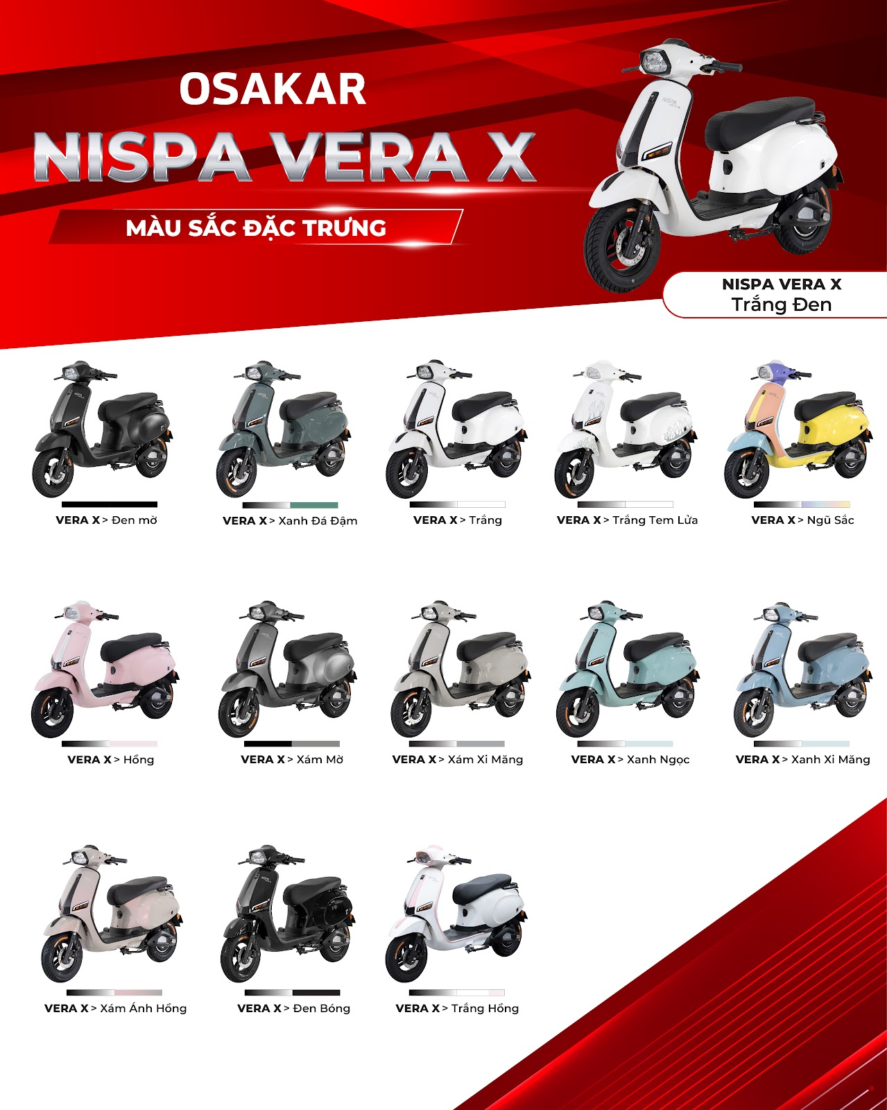 Các mẫu xe máy điện OSAKAR với đa dạng màu sắc cho bạn lựa chọn theo sở thích của mình