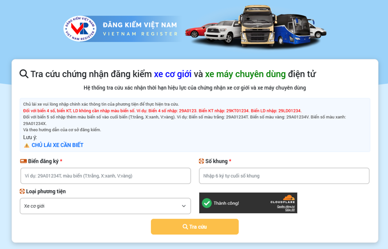 Tra cứu đăng kiểm trên website Cục Đăng kiểm