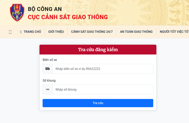Tra cứu đăng kiểm trên website Bộ Công an