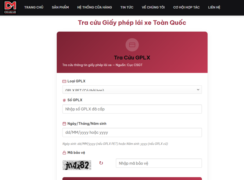 Tra cứu giấy phép lái xe online bằng công cụ của OSAKAR