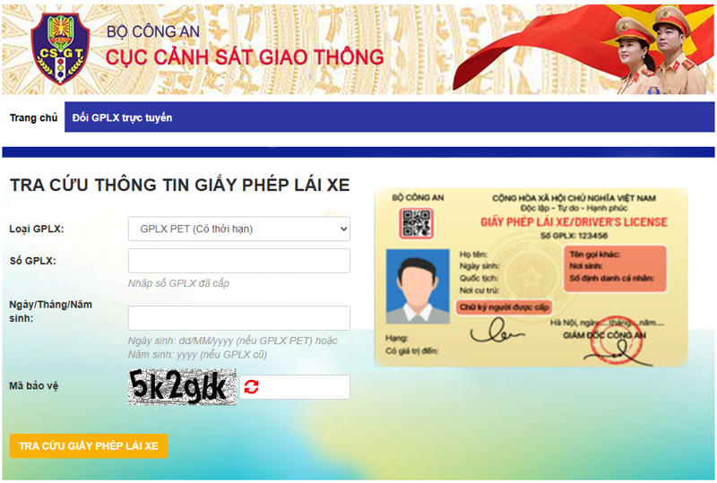 Tra cứu giấy phép lái xe trên cổng thông tin Cục Đường bộ Việt Nam