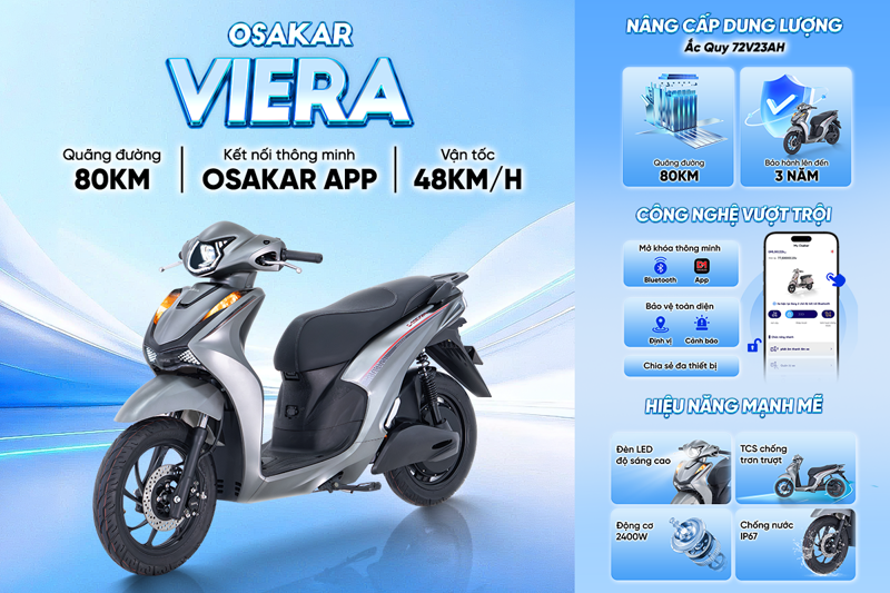 Xe điện OSAKAR với hệ truyền động hoàn toàn điện, không sử dụng xăng và không có ống xả khí thải giúp chấm dứt hoàn toàn vấn đề mùi xăng sống