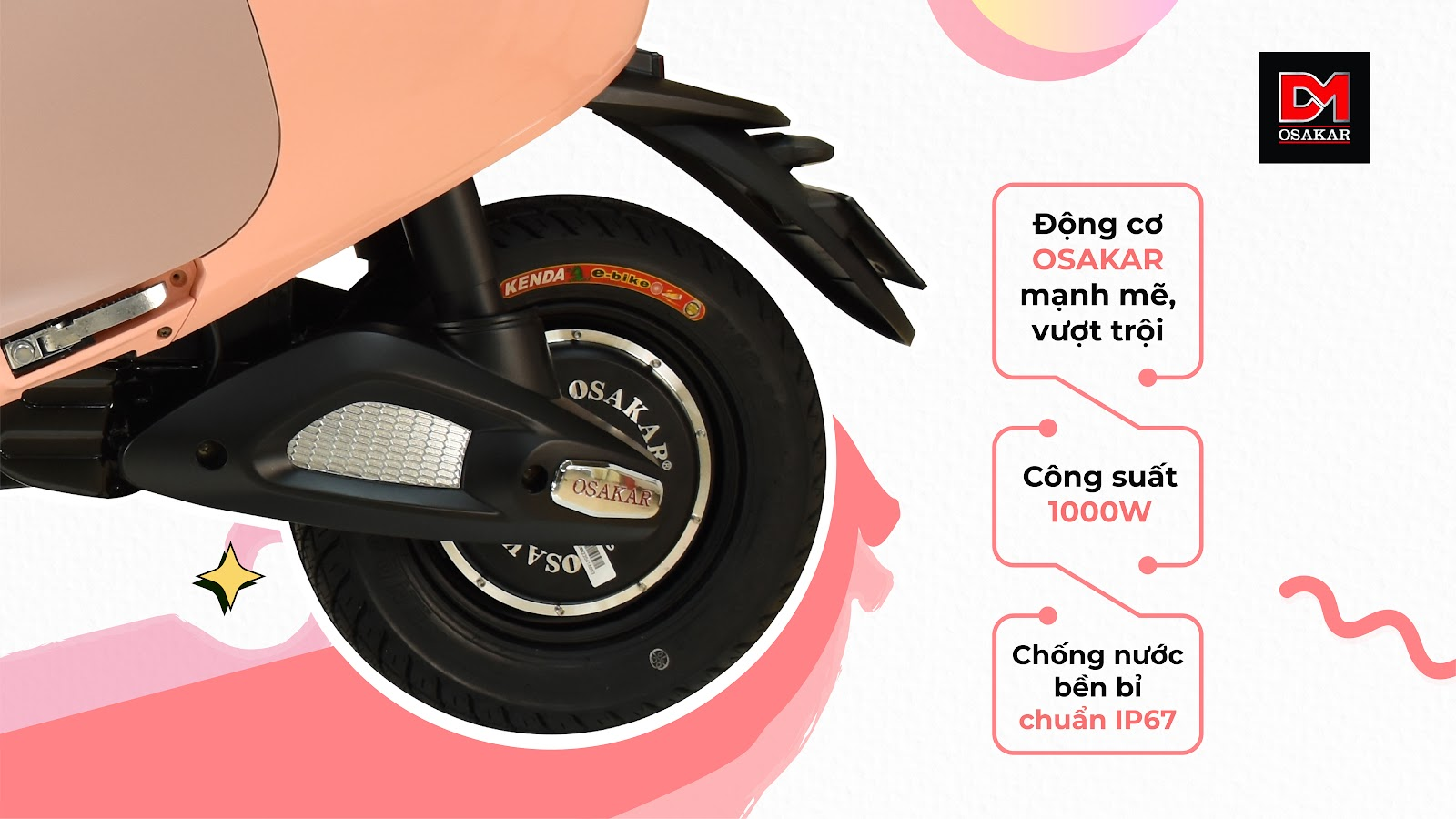 Động cơ 1000W và ba chế độ lái giúp OSAKAR Gogo Stella đáp ứng nhu cầu đi học, đi làm và di chuyển trong nội thành.